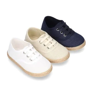 Casual Shoes Kids Footwear Linen Canvas Espadrille Style Shoes with Ties Closure for Boys and Girls
