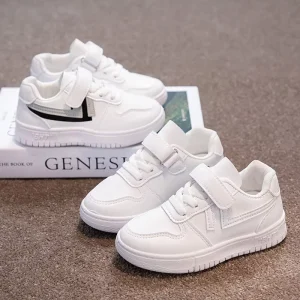 Casual Shoes for Boys and Girls Spring Autumn Children’s White Sneakers Microfiber Upper Velcro Kids Walking Footwear
