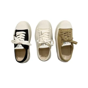 Casual Sneakers Kid Canvas Upper Round Toe Hook & Loop Solid Color Breathable Rubber Outsole Spring Boys Girls Concise Flats