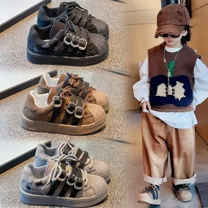 Casual Sneakers Retro Korean Style Shell Design Non Slip Sports Shoes Kids Medium Large Sizes Designer Sneakers