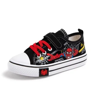 Casual Spring Kids Canvas Shoes for Boys 5 12 Years Cartoon Pattern Comfortable Flat with Soft Rubber Sole Versatile