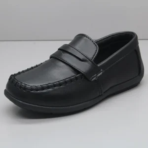 Casual Trenfy Black Children’s Loafers Trendy Slip On Shoes for Summer Autumn Spring with Black Upper and PVC Outsoles