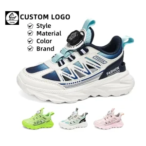 Cema Fashion New Kids Casual Shoes Sneaker Breathable Dual Network and Leather Surface Children Sports Shoes for Girls