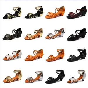 Cheapest Low Heel Satin Latin Dance Shoes Soft Tango Waltz Dancing Sandals Gold Salsa Ballroom Shoes for Girls