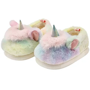 Cheerful Mario New Style Children’s Plush Animal Prints Winter Slippers Cartoon Colorful Unicorn Non Slip Home Baby Shoes