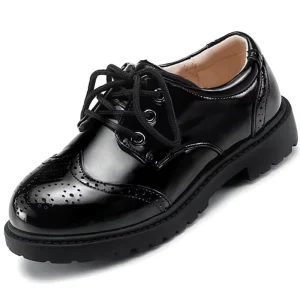 Children Black Patent Leather Brogues Lace Up Brogue Detailing Non Slip Sole Party Wedding Footwear Bulk Custom