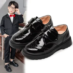 Children Boy Patent Shiny Shoes Custom Design Kids Black Dress for Boy’s Party Wedding Student School