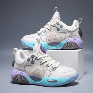Children Boys Basketball Shoes Breathable Mesh Upper Rubber Outsole Non Slip High Friction Training