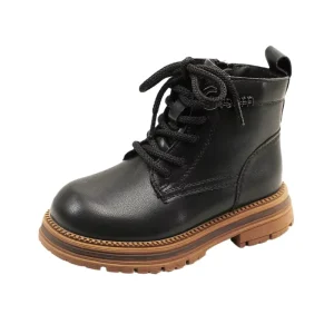 Children Boys Girls Autumn Winter Fashion Ankle Boots Kid Toddler Non-slip Side Zipper Lace-Up Outdoor Hiking Work Combat Boot