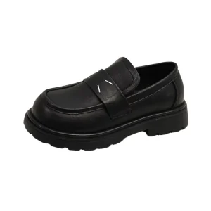 Children Boys Girls Loafers Slip On Thick Heel Casual Shoes Kids Girls Microfiber Leather Lightweight Platform Leather Shoes