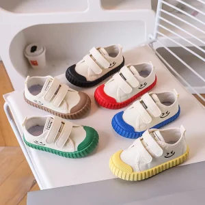 Children Canvas Shoes Smile Decorated Comfortable Breathable Unisex Children School Walking Shoes Toddler Indoor Shoes on Sale