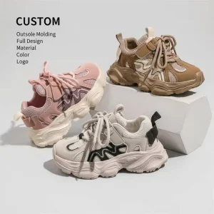 Children Chunky Sneakers Lightweight Breathable Mesh Upper Comfortable Wavy Sole School Casual Footwear Bulk Custom