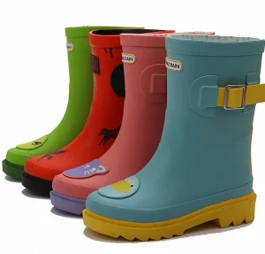 Children Colorful Animal Patch School Waterproof Rubber Rain Boots with Cotton Lining Winter for Kids