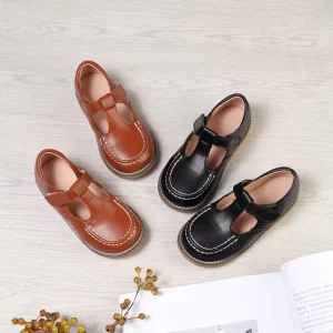 Children Comfortable Light Casual Shoes Kids Back to School Leather Shoes Black for Girls