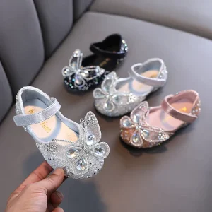 Children Dance Shoes Casual Girl Wedding Sneakers Diamond Butterfly Fit Kids Shoes