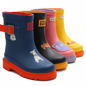 Children Dog Animal Printing Cartoon Rubber Ankle Half Rain Boots for Kids Girls