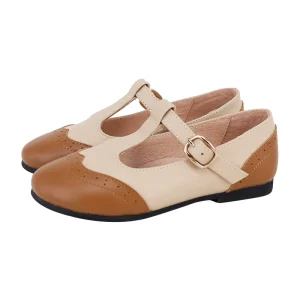 Children Dress Shoes Double Color Tones Kids Genuine Leather T Bar Mary Jane Shoes for Girls