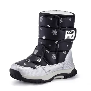 Children Fashion Warm Outdoor Cotton Boots Plush Waterproof Fabric Non Slip Winter Boy Girl Rubber Sole Snow Boots