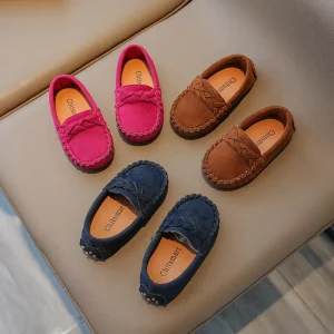 Children Flats Korean Style Boy Fashionable PU Leather Shoes Middle Large Kidsren Casual Soft-Soled Beanie Shoes Baby Shoes