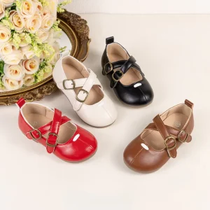 Children Flats Shoes Retro Girls Leather Shoes Soft Soled Little Kids Cross Princess Shoes Anti Slippery Spring Autumn New