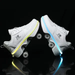 Children Four Wheel Roller Skates Shoes for Boys Girls Light up LED Double Row Deformed Ice Skates Shoe 33 43
