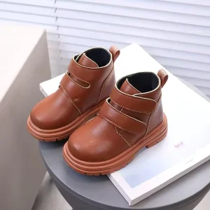 Children Girls Winter Light Ankle Waterproof PU Leather Boots