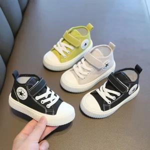 Children High Top Canvas Shoes Spring Autumn Boys’ Girls’ Casual Skate Shoes Non Slip Breathable