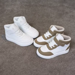 Children High-Top Sneakers PU Leather Soft Sole Autumn Spring Casual Board Shoes for Kids
