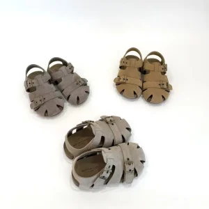 Children Kids Closed-Toe Sandals Soft Split Leather Non-Slip Rubber Midsole First Walker Shoes Hook Loop Closure Arch Support