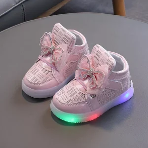Children LED Glowing Snow Boots Bow Kids Girls Casual Shoes Kids Luminous Sneakers Breathable Princess Girls Kids Shoes