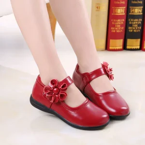 Children Leather Dance Shoes New Fashion Soft Bottom Princess Shoes for Big Kids Girls Black