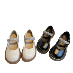 Children Leather Shoes Fashion Leather Girl’s Flat Shoes Black Beige Vintage School 22-37 Toddler Kids Princess Shoes