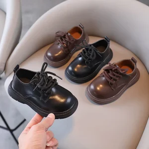 Children Leather Shoes New British Style Soft Bottom Anti-slip Comfortable Shoe Kids Shoe PU Fashion Lace up Formal Girl Shoes