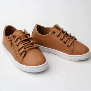 Children Leather Sneakers Soft Sole Non-Slip Kids Casual Shoes Lace-Up with Side Zipper for Toddler School Wear