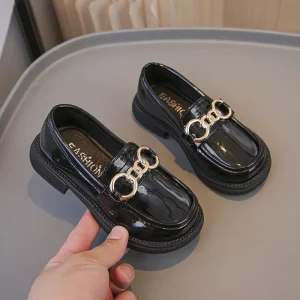 Children Loafers Buckle Stylish Solid Color Non-slip School Kids Leather Shoes Autumn Thick Sole Daily Girl’s Shoe