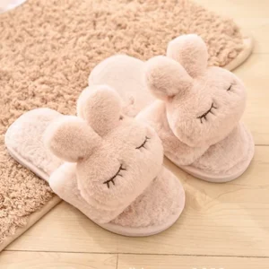 Children Open Toe Flurry Slides Slippers Faux Fur Cute Furry Slippers for Kids Pantuflas Rabbit