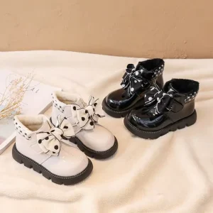 Children Outdoor Soft Bottom Shoes Bow Frosted Leather Princess Girl Boots
