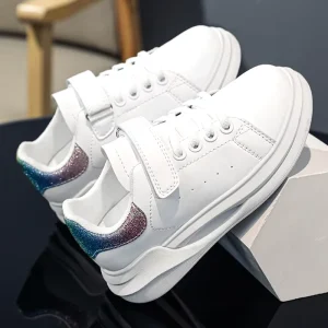 Children Outdoor White Flat Upper Casual White Lace and Top Strap Kids’ Sport Shoes Kids Sneakers Girls