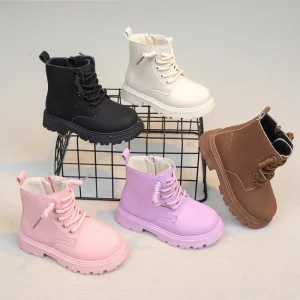 Children PU Leather Shoes Solid Color Casual Boots for Kids