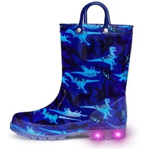 Children PVC Rain Boots WITH LIGHT Waterproof Kids EASY on With Handle Footwear Shoes