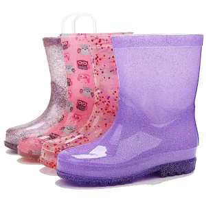 Children PVC Transparent Half Color Change Glitter Rain Boots Gumboots Rainboots for Kids