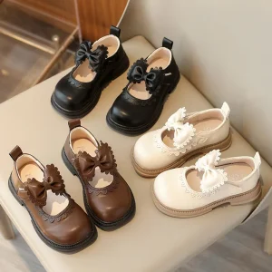 Children Party Shoes Spring Autumn Pu Leather Bow Princess Dress Shoes for Girls