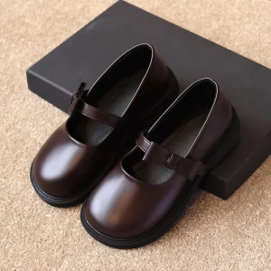 Children Princess Velcro Closure Ankle Low-cut Pumps Black Mary Jane Shoes for Little Girls