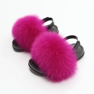 Children Real fox Fur Sandals slippers Cute Fashion Baby Girls Fluffy Furry Fur Kids Fur Sandals