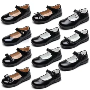 Children School Shoes Student PU Loafers Unisex Hook and Loop Closure Lightweight Party Winter Shoes