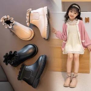 Children Shoes Boots Kid Girl Size Boots PU Leather Waterproof Winter Kids Snow Girls Boots Ruffles Boutique Shoes
