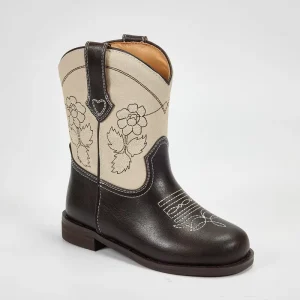 Children Shoes Floral Ankle Boots Round Toe Toddler Cowgirl Boots Flats Kids Cowboy Boots with Flower