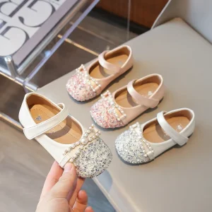 Children Shoes for Girls Toddlers Big Kids Dress Shoes for Wedding Party Glitter Sequined Fabric With Bow-knot Mary Jane