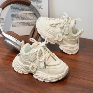 Children Sneakers Solid Color Comfortable Boys Girls Fitness Thick-soled Heightened and Breathable Casual Running Shoes