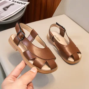 Children Toe Cover Sandals Summer Kids Hollow Beach Shoes Girls Princess Soft Soled Boys Casual Sandal